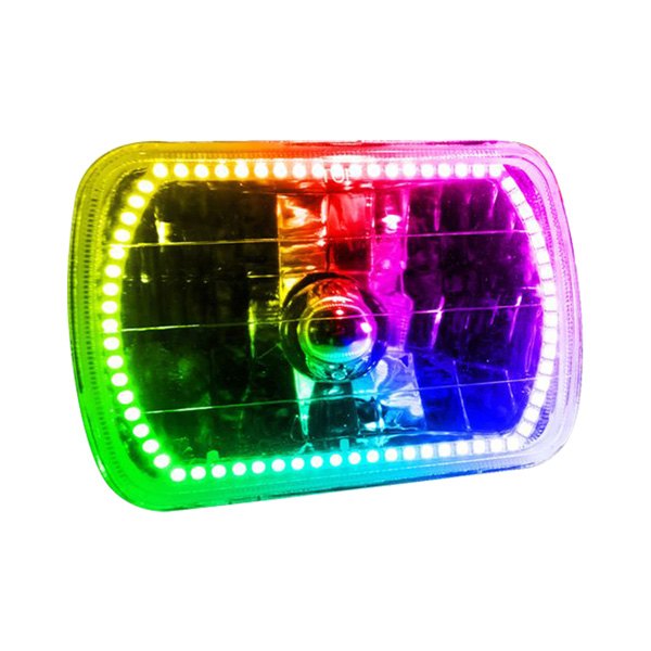 Mr. Mustang® - Oracle Lighting™ 7x6" Rectangular Chrome Crystal Headlight with ColorSHIFT 2.0 SMD LED Halos Preinstalled