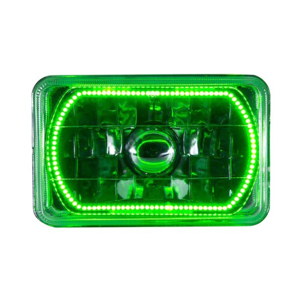 Mr. Mustang® - Oracle Lighting™ 4x6" Rectangular Chrome Crystal Headlight with Green SMD Halo Preinstalled