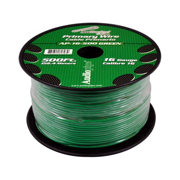 Audiopipe® - 16 AWG Single 500' Green Stranded TWP Primary Wire