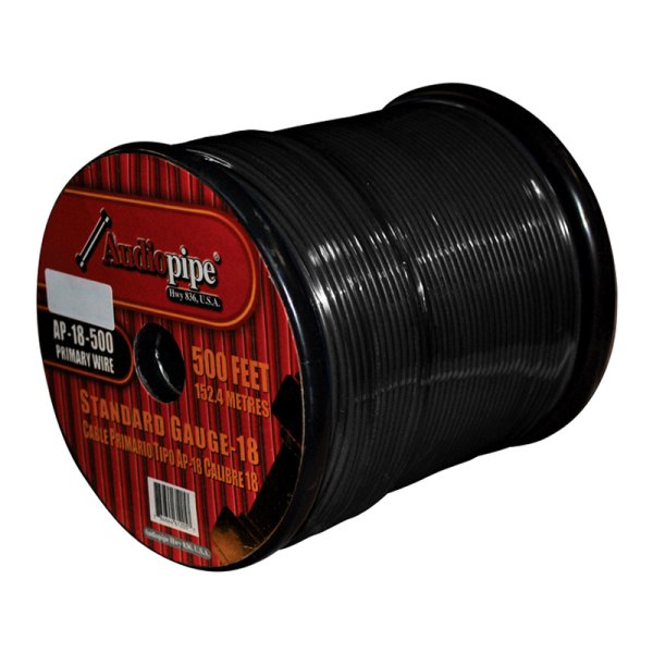 Audiopipe® - 18 AWG Single 500' Black Stranded TWP Primary Wire