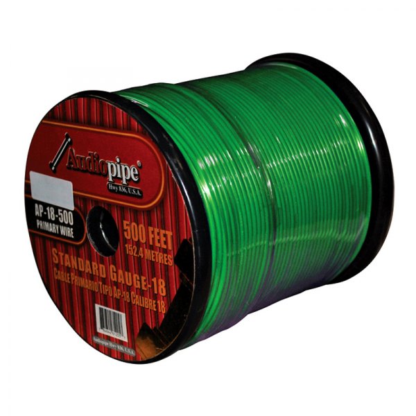Audiopipe® - 18 AWG Single 500' Green Stranded TWP Primary Wire