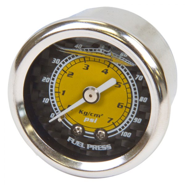 NRG Innovations® - Mechanical Fuel Pressure Gauge (Carbon Fiber Finish), Yellow, 100 PSI