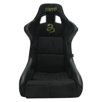 NRG Innovations® - PRISMA™ Series Fiberglass Full Bucket PVC Vegan Black Suede Racing Seat with Yellow Embroidery Snake Logo, Large