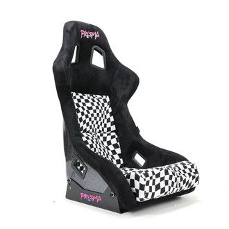 NRG Innovations® - PRISMA™ Series Fiberglass Full Bucket Black Alcantara Seat with Trippy Checkered Fabric, Large