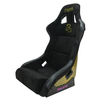 NRG Innovations® - PRISMA™ Series Fiberglass Full Bucket PVC Vegan Black Suede Racing Seat with Yellow Embroidery Snake Logo, Medium