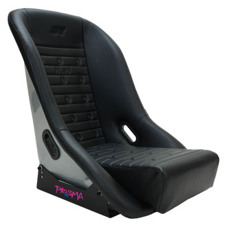 NRG Innovations® - ST Retro Series Silver Fiberglass Bucket Racing Seat, Black PVC Leather with Black Stitching