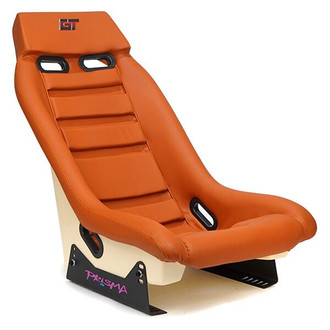 NRG Innovations® - GTS Retro Series Off-White Fiberglass Bucket Racing Seat, Brown PVC Leather