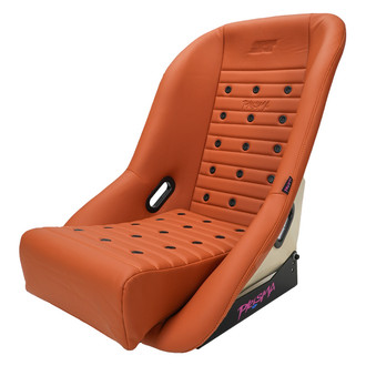 NRG Innovations® - ST Retro Series Off-White Fiberglass Bucket Racing Seat, Caramel PVC Leather with Brown Stitching