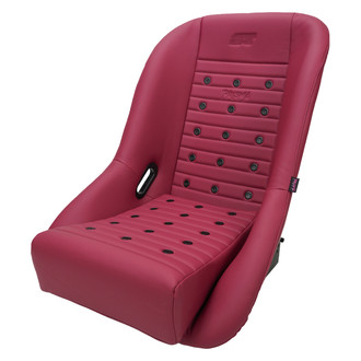 NRG Innovations® - ST Retro Series Silver Fiberglass Bucket Racing Seat, Maroon PVC Leather with Maroon Stitching