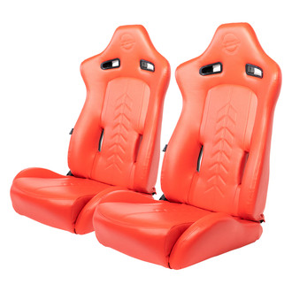 NRG Innovations® - The Arrow Series Sport Seats, Red Vinyl with Red Stitching and Pressed Logo