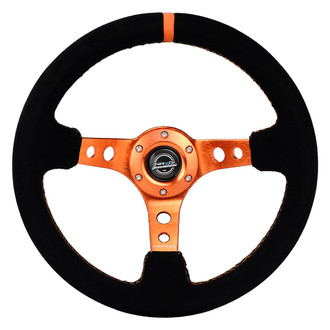 NRG Innovations® - 3-Spoke Black Suede Reinforced Steering Wheel with Round Holes and Center Mark