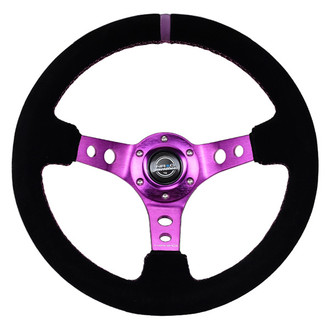 NRG Innovations® - 3-Spoke Black Suede Reinforced Steering Wheel with Round Holes and Center Mark