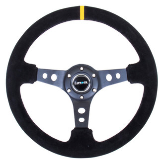NRG Innovations® - 3-Spoke Black Suede Reinforced Steering Wheel with Round Holes and Center Mark