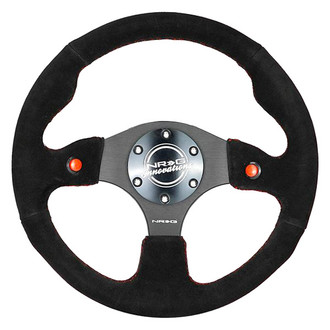 NRG Innovations® - 3-Spoke Black Suede Reinforced Steering Wheel with Dual Buttons