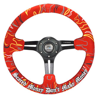 NRG Innovations® - 3-Spoke Ryan Litteral V3 Black Alcantara Reinforced Steering Wheel with Black Spokes