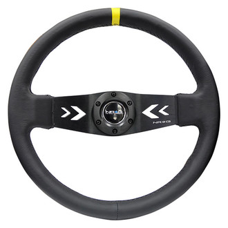 NRG Innovations® - 2-Spoke Black Leather Reinforced Steering Wheel with NRG "Arrow" Cut Out in The Spoke