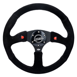 NRG Innovations® - 3-Spoke Black Suede Reinforced Steering Wheel with Suede Finish and Dual Button