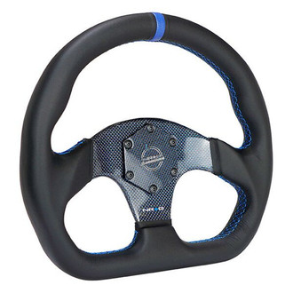 NRG Innovations® - 3-Spoke Flat Bottom Reinforced Steering Wheel with Center Mark and Carbon Fiber Center Spoke