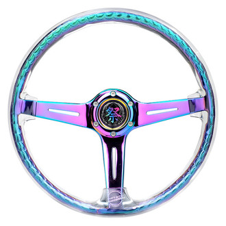 NRG Innovations® - 3-Spoke Matsuri Clear Acrylic Reinforced Steering Wheel with Neo Chrome Spokes and Slits