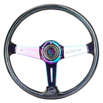 NRG Innovations® - 3-Spoke Matsuri Smoke Acrylic Reinforced Steering Wheel with NeoChrome Spoke Spokes and Slits