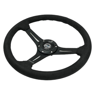 NRG Innovations® - 3-Spoke Suede Racing Reinforced Steering Wheel with Suede Racing Finish and Solid Spoke with Slits