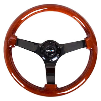 NRG Innovations® - 3-Spoke Classic Brown Wood Grain Reinforced Steering Wheel with Black Spokes