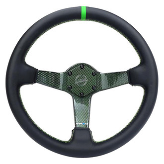 NRG Innovations® - 3-Spoke Laced Carbon Fiber Steering Wheel with Leather Grip
