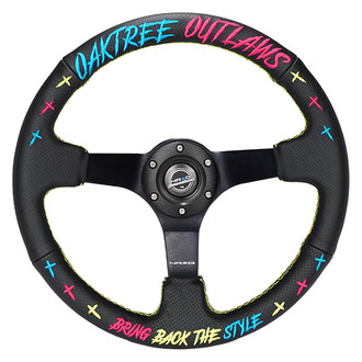 NRG Innovations® - 3-Spoke Oaktree Outlaws Collaboration Black Reinforced Steering Wheel