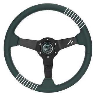 NRG Innovations® - 3-Spoke 20 Year Anniversary Emerald Perforated Leather Reinforced Steering Wheel with Silver Stitching