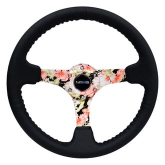 NRG Innovations® - 3-Spoke Reinforced Hydro Dipped Tropical Floral Reinforced Steering Wheel with Black Baseball Stitching