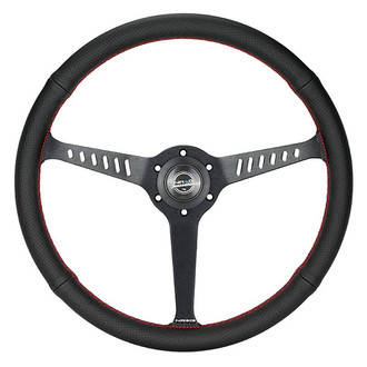 NRG Innovations® - 3-Spoke Perforated Leather Reinforced Steering Wheel with Red Stitching
