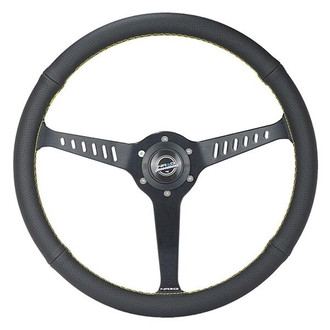 NRG Innovations® - 3-Spoke Perforated Leather Reinforced Steering Wheel with Yellow Stitching