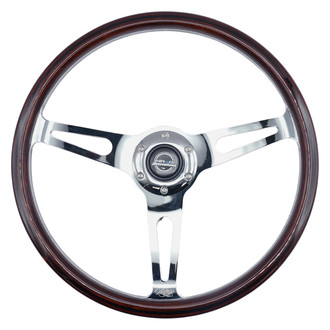 NRG Innovations® - 3-Spoke 3-Spoke Reinforced Vintage Wood Steering Wheel, Chrome
