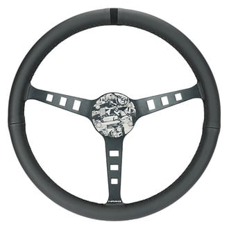 NRG Innovations® - 3-Spoke Fuguz Collaboration Black Leather Reinforced Steering Wheel with Black Stitching Iconic Episode 2 Laser Engraving