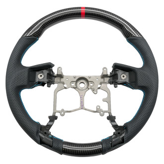 NRG Innovations® - OEM Steering Wheel, Carbon Fiber, Blue Stitch, Red Center Mark
