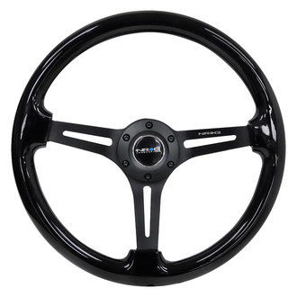 NRG Innovations® - 3-Spoke Classic Slotted Black Wood Grain Reinforced Steering Wheel with Black Matte Spokes