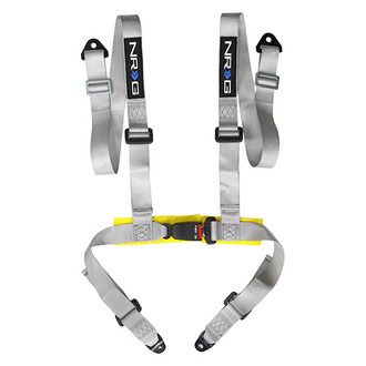 NRG Innovations® - 4-Point Seat Belt Harness with Buckle Lock, Silver