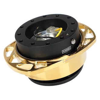NRG Innovations® - 2.0 Gen Race Handle Black Quick Release with Chrome Gold Cutout Ring