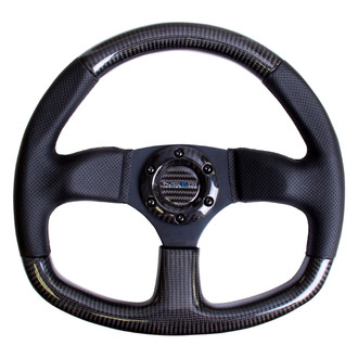 NRG Innovations® - 3-Spoke Carbon Fiber D-Shape Steering Wheel with Flat Bottom and Leather Handle Bars