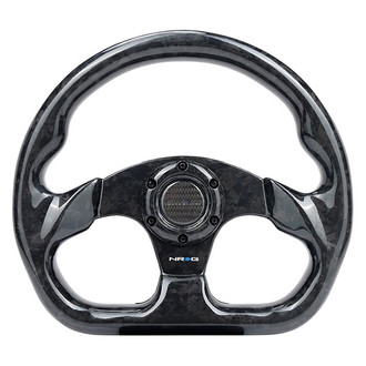 NRG Innovations® - 3-Spoke Shiny Black Forged Carbon Fiber D-Shape Steering Wheel with Flat Bottom