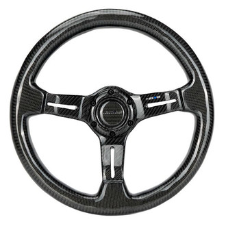 NRG Innovations® - 3-Spoke Carbon Fiber Deep Dish Steering Wheel with Neo Chrome Center Spoke