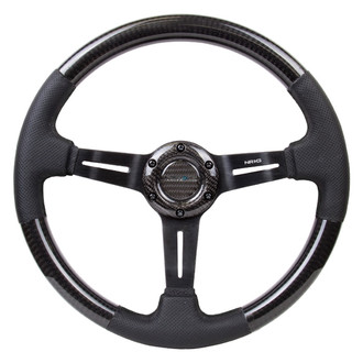 NRG Innovations® - 3-Spoke Carbon Fiber Deep Dish Steering Wheel with Leather Accent