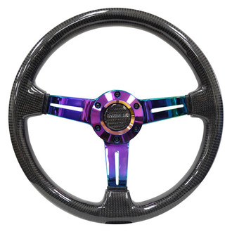 NRG Innovations® - 3-Spoke Carbon Fiber Deep Dish Steering Wheel with Neo Chrome Center Spoke