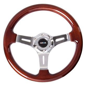 NRG Innovations® - 3-Spoke Classic Wood Grain Steering Wheel with Chrome Spokes