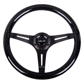 NRG Innovations® - 3-Spoke Classic Black Sparkled Wood Grain Steering Wheel with Black Spokes