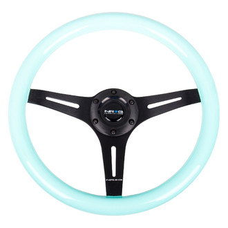 NRG Innovations® - 3-Spoke Classic Minty Fresh Wood Grain Steering Wheel with Black Spokes