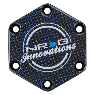 NRG Innovations® - Hexagonal Style Carbon Fiber Horn Button Plate with Blue Texalium Fabrics