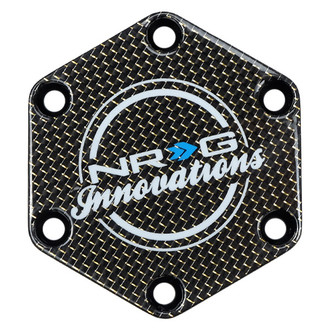 NRG Innovations® - Hexagonal Style Carbon Fiber Horn Button Plate with Chrome Gold Texalium Fabrics