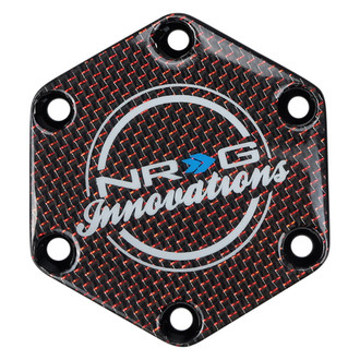 NRG Innovations® - Hexagonal Style Carbon Fiber Horn Button Plate with Red Texalium Fabrics
