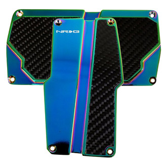 NRG Innovations® - Automatic Neo Chrome Brushed Aluminum Pedal Pad Set with Black Carbon